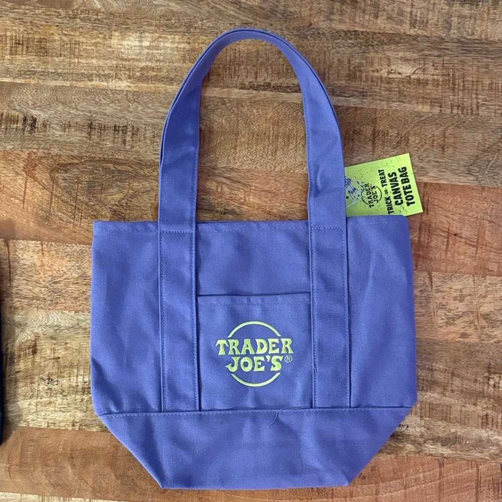 Trader Joe's Black and Purple Halloween Canvas Tote Bags set of 2 trick or treat - Picture 2 of 4